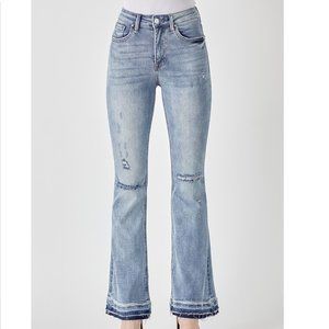 NWT RISEN Distressed Shadow Hem Flare Jeans